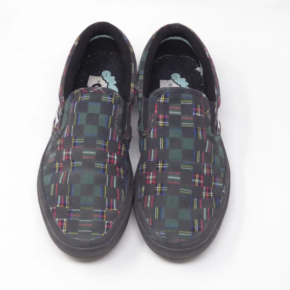 Vans Womens Slip-On Shoes Green Red Black Plaid ComfyCush Size 7